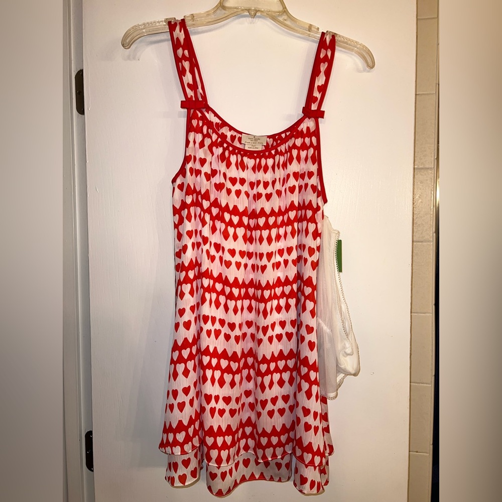 NWT Kate Spade White & Red Heart Nightgown with Matching See-through Underwear